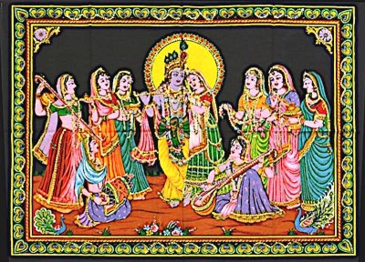 Krishna & Radha Indischer Wandbehang mit Pailetten
